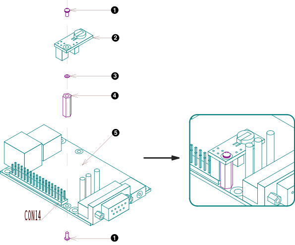 RTCオプションモジュール(型番：OP-A400-RTCMOD-00)組み立て図