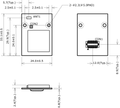 Armadillo-WLANモジュールの外形寸法図