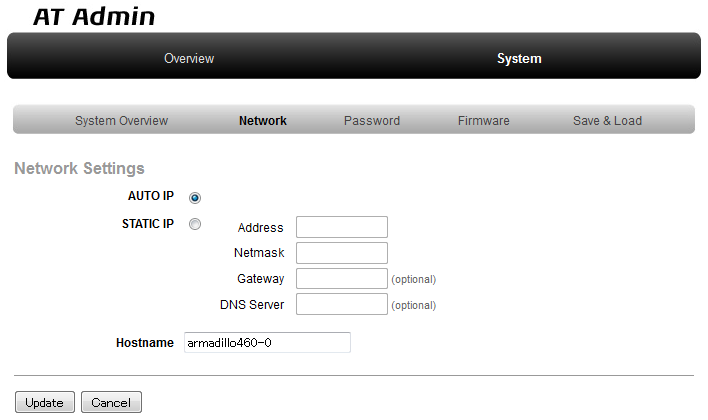AT Admin: System - Network