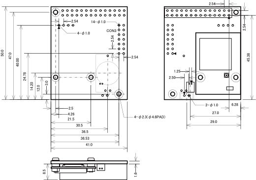WLANオプションモジュール(AWL13対応)の基板形状
