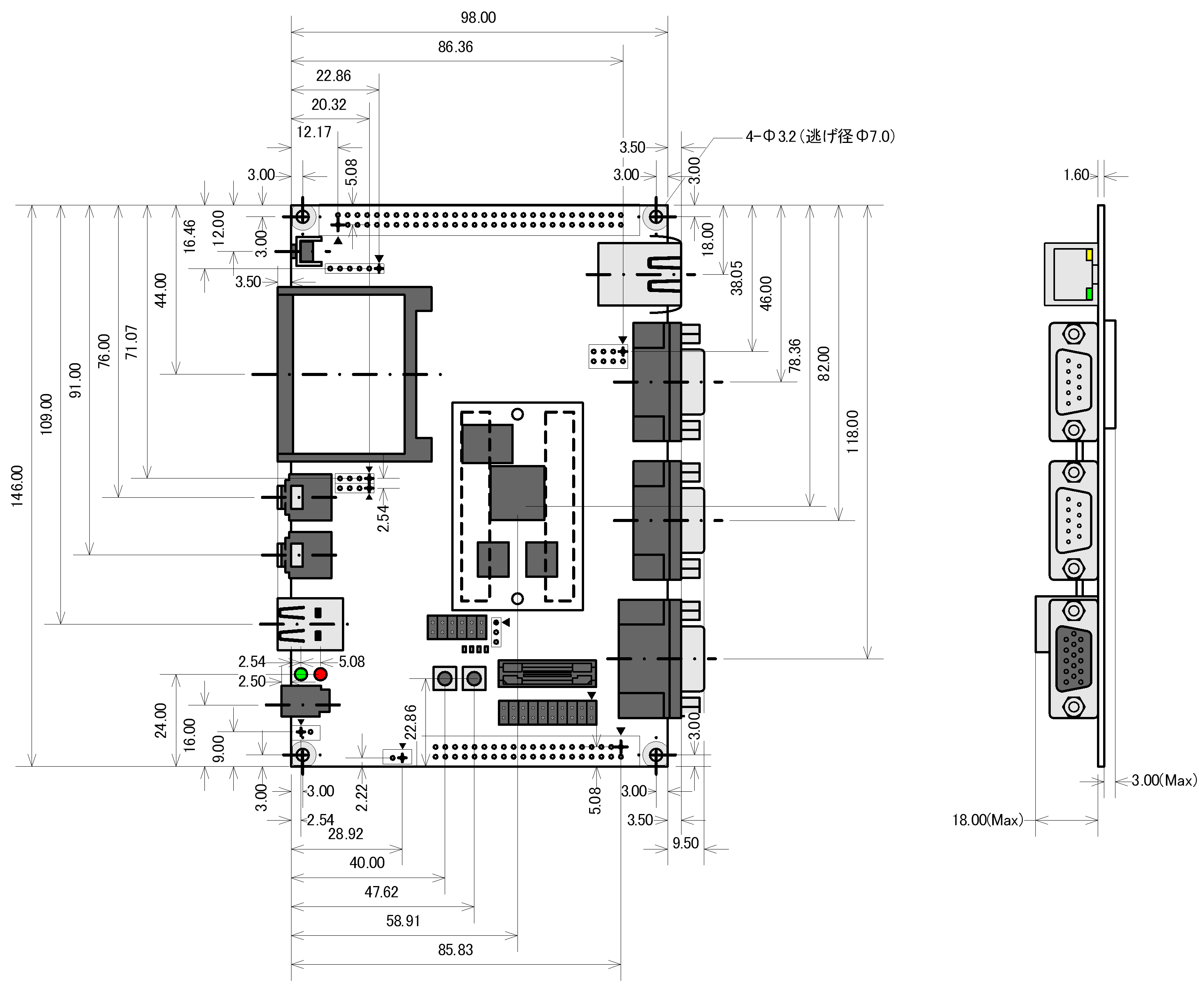 Armadillo-500開発ボードの基板形状