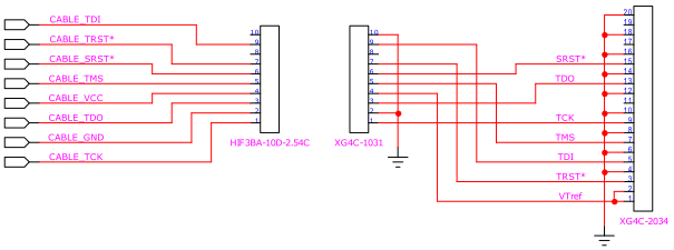8ピンJTAG変換ケーブルの参考回路