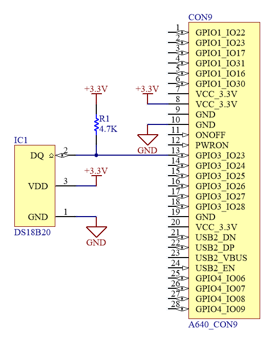 1-Wire接続温度センサー回路図