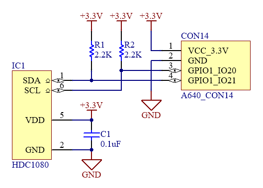 I^2^C接続温度湿度センサー回路図