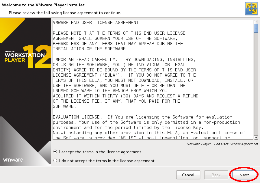 VMware Playerインストール画面1