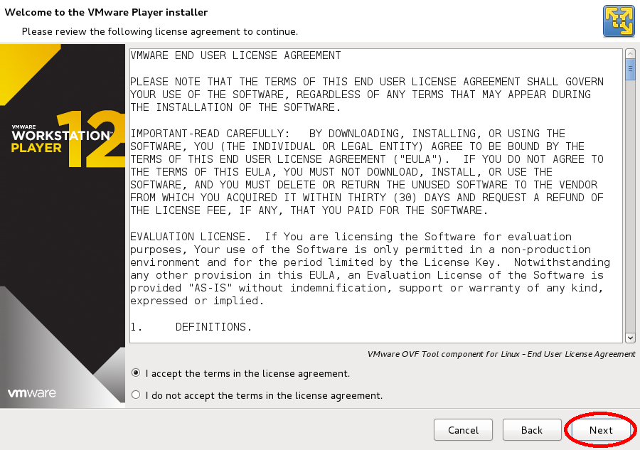 VMware Playerインストール画面2