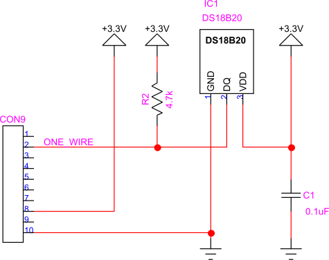 1-Wire接続温度センサ回路図