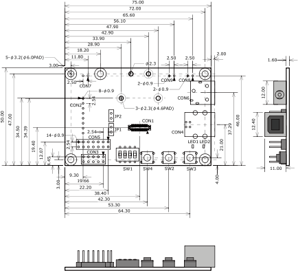 AWL13評価ボードの外形寸法図