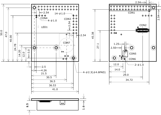 WLANインターフェースボード(AWL13対応)の外形寸法図