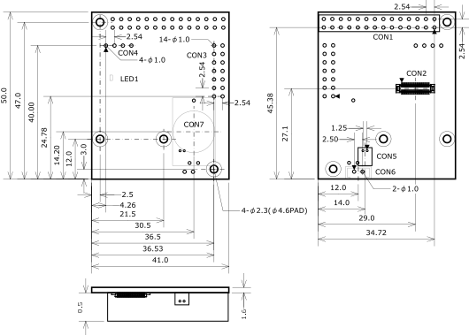 WLANインターフェースボード(AWL13対応)の外形寸法図